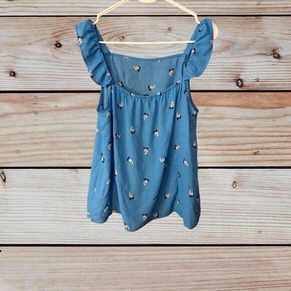 Loft Outlet Blue Tank Top White Flowers Size Medium - Picture 5 of 5